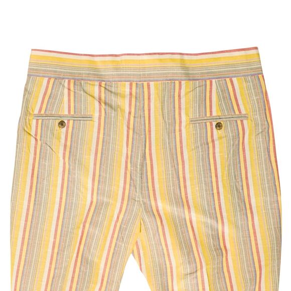 Mens Gurkha Pants 38 Yellow Pink Striped Cotton Trousers Straight Fit Flat Front - Picture 6 of 8